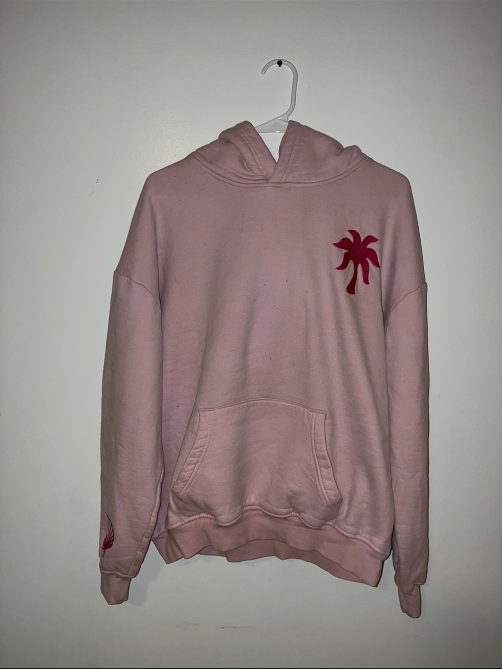 Pink palm puff Women's Pink Hooded Pullover with Palm Graphic